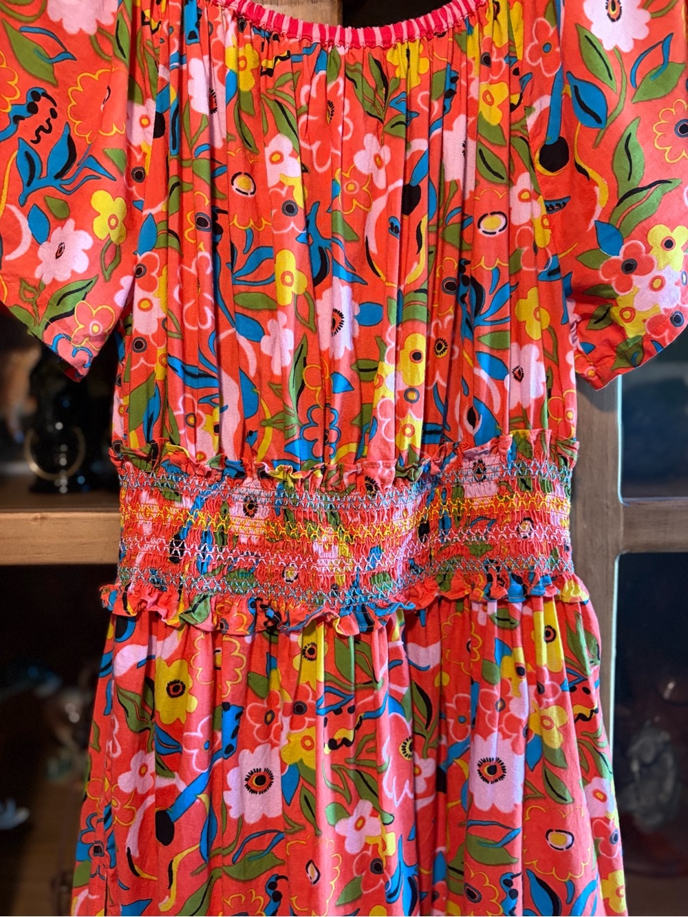 Printfresh Penciled In Dress Size Medium Bright Floral Maxi Dress Coral & Blue - Picture 11 of 11